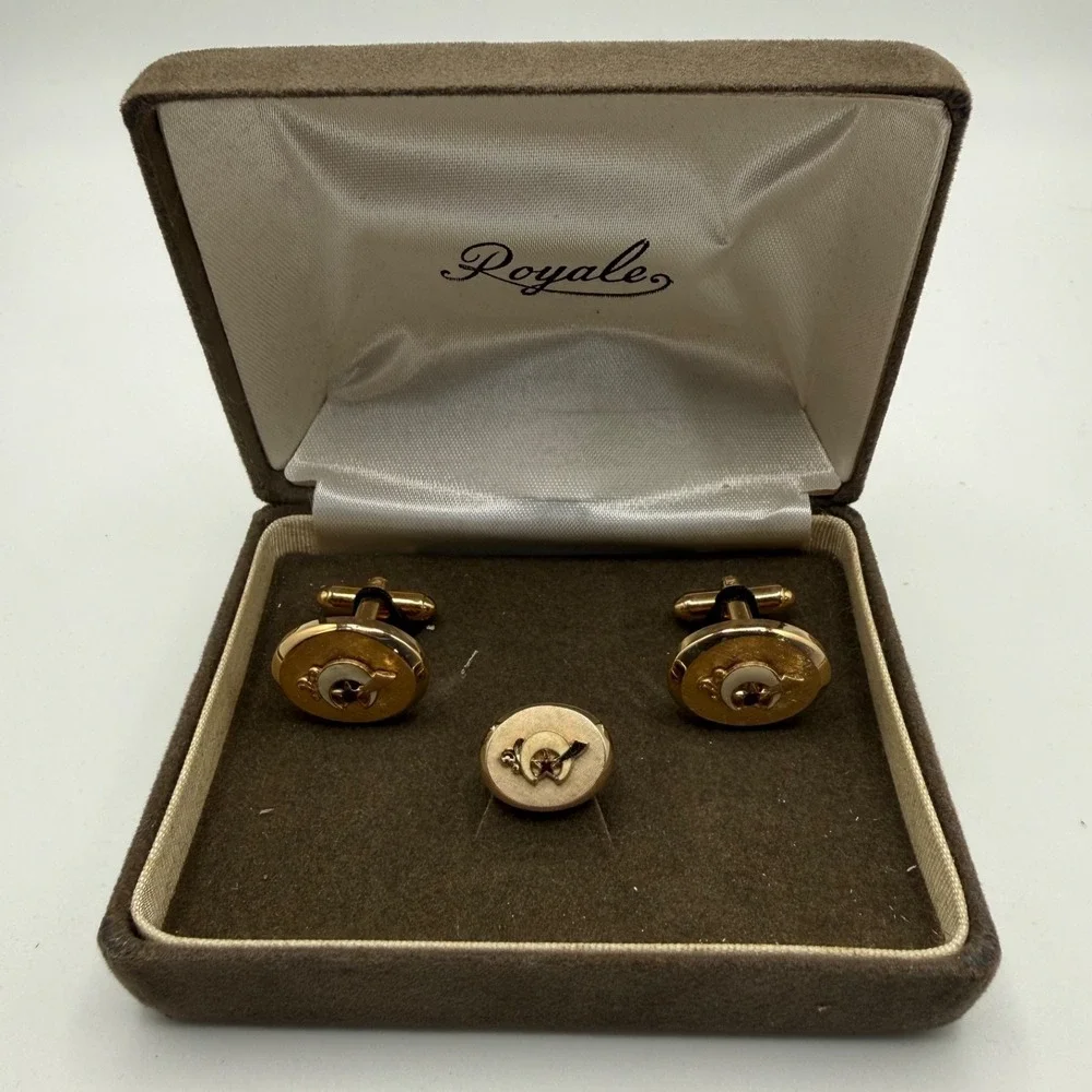 Vintage Royale Gold Tone Cufflinks‎ & Tie Tack Set Vintage Men's Formal Jewelry